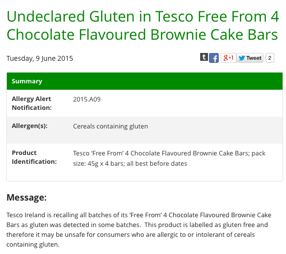 gluten free recall