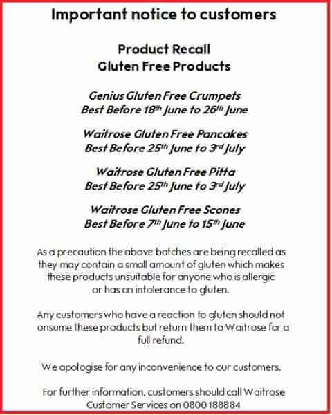 gluten free recall
