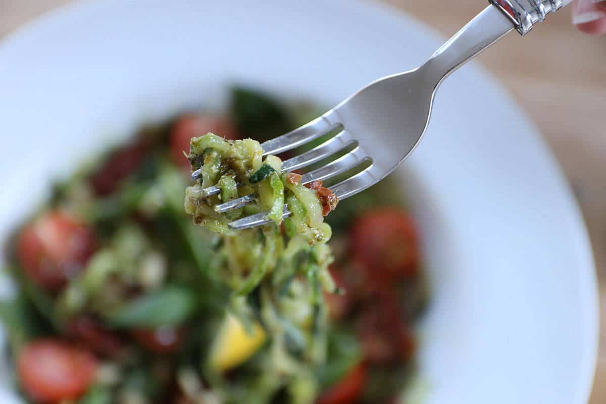 Gluten Free/Vegan Pesto and Sun-dried Tomato Courgetti Salad