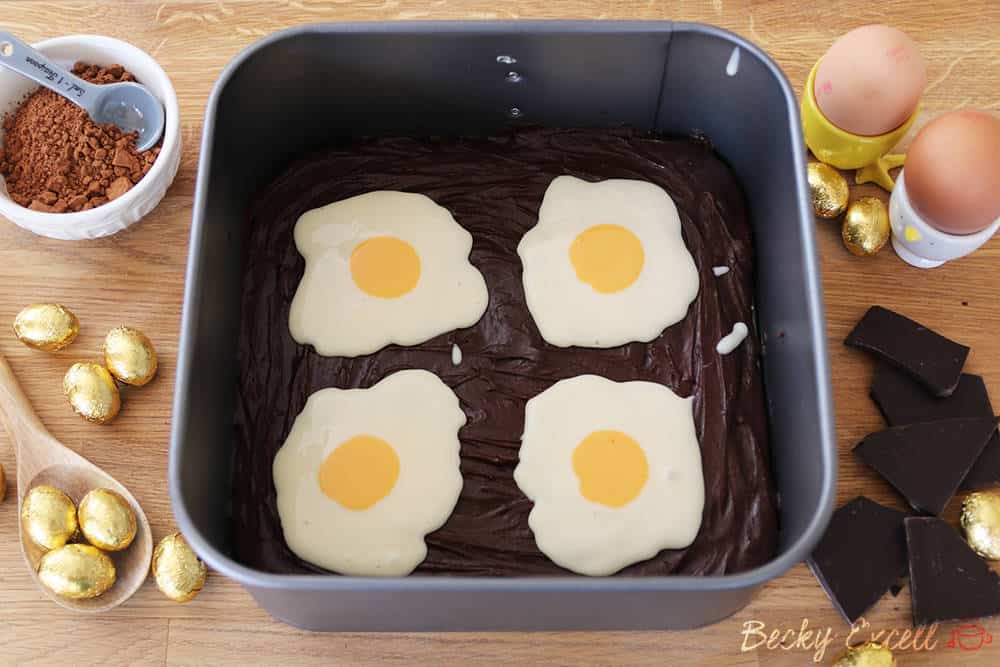 Gluten Free 'Sunny Side Up' Easter Cheesecake Brownies Pre Baking