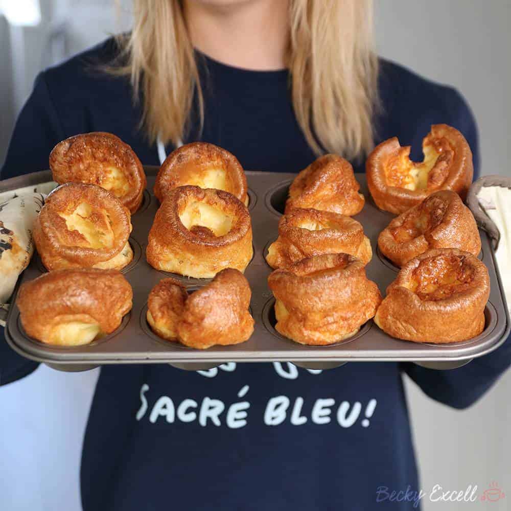 Becky holding her Gluten Free Yorkshire Puddings