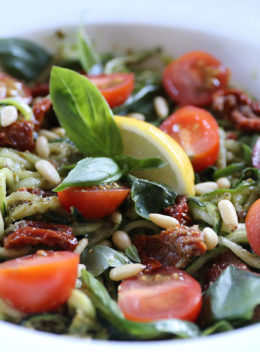 Gluten Free/Vegan Pesto and Sun-dried Tomato Courgetti Salad