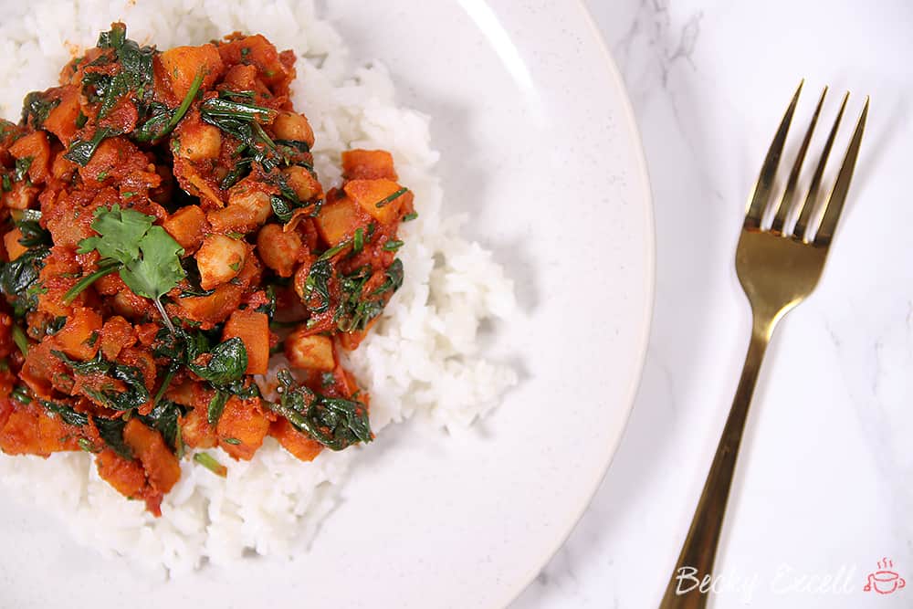 Gluten Free and Vegan Spinach and Chickpea Curry Recipe (low FODMAP)