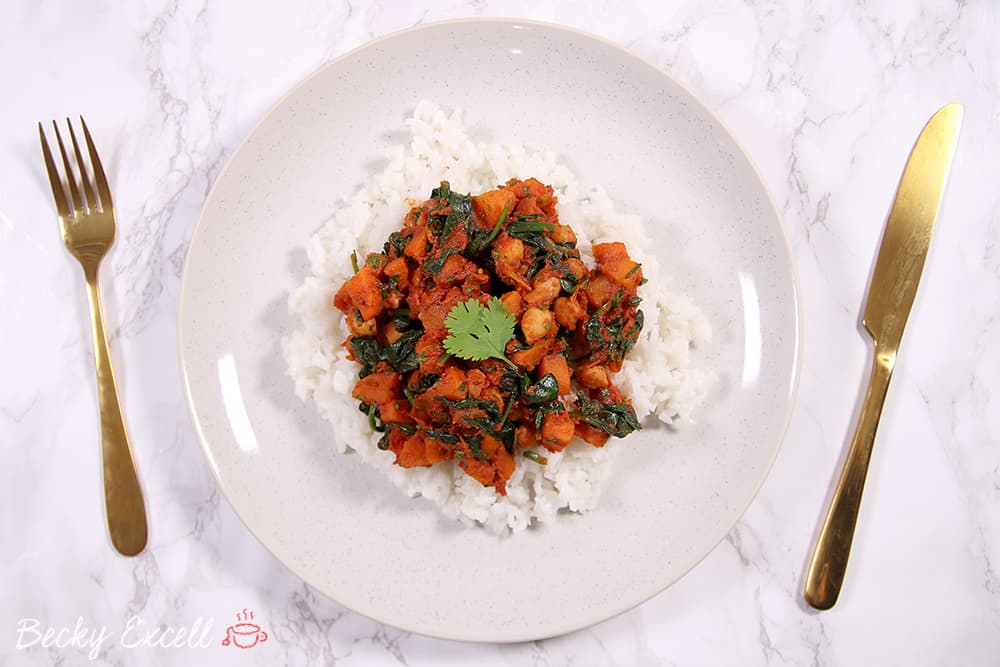 Gluten Free and Vegan Spinach and Chickpea Curry Recipe (low FODMAP)