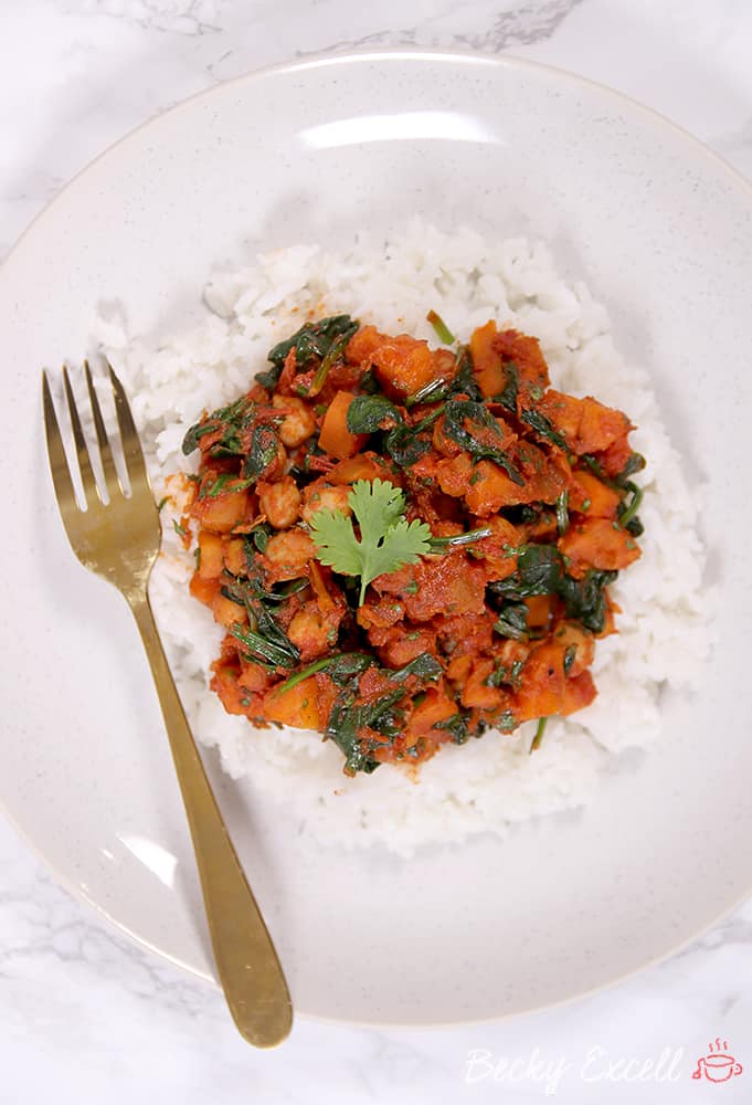 Gluten Free and Vegan Spinach and Chickpea Curry Recipe (low FODMAP)