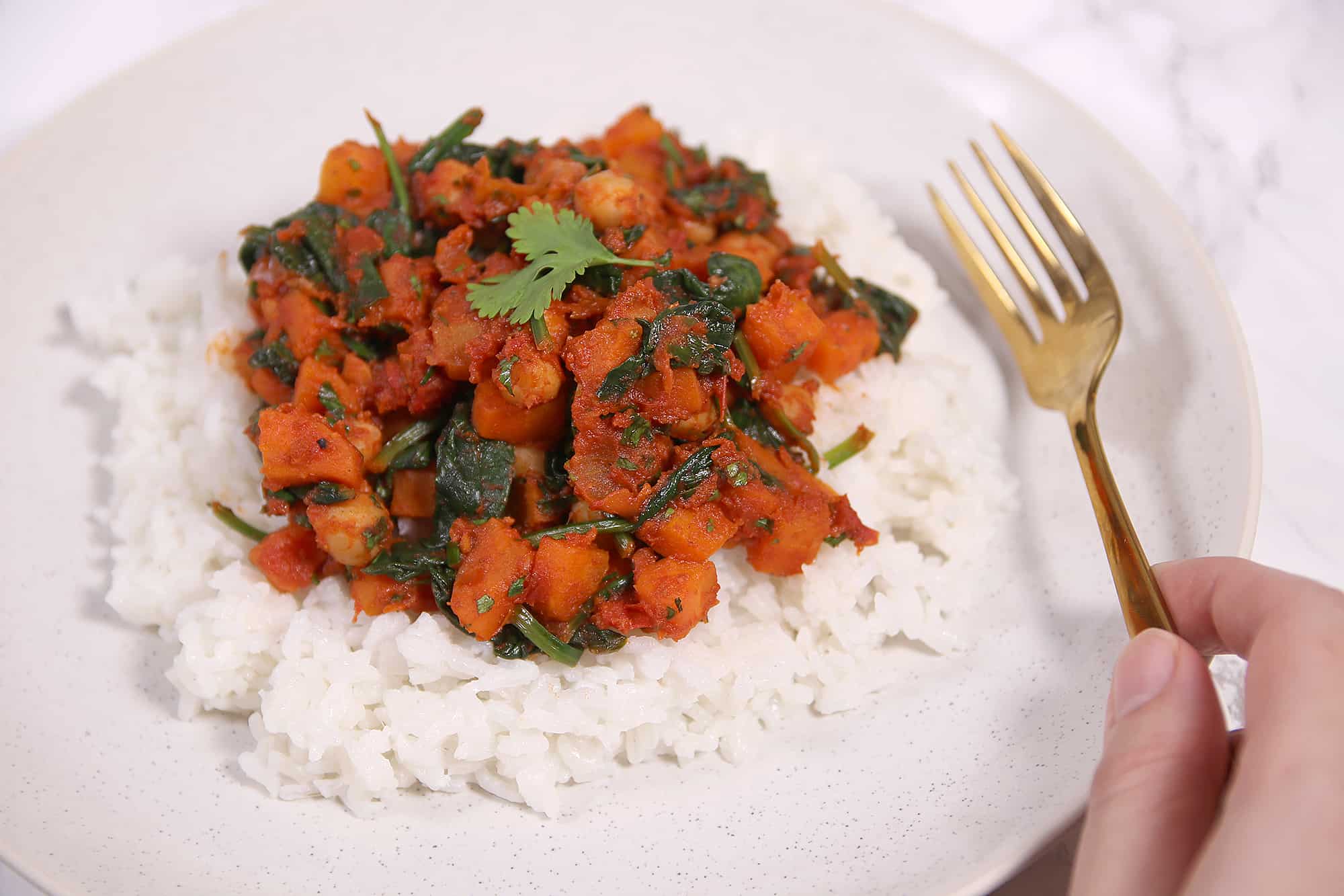 Gluten Free and Vegan Spinach and Chickpea Curry Recipe low FODMAP