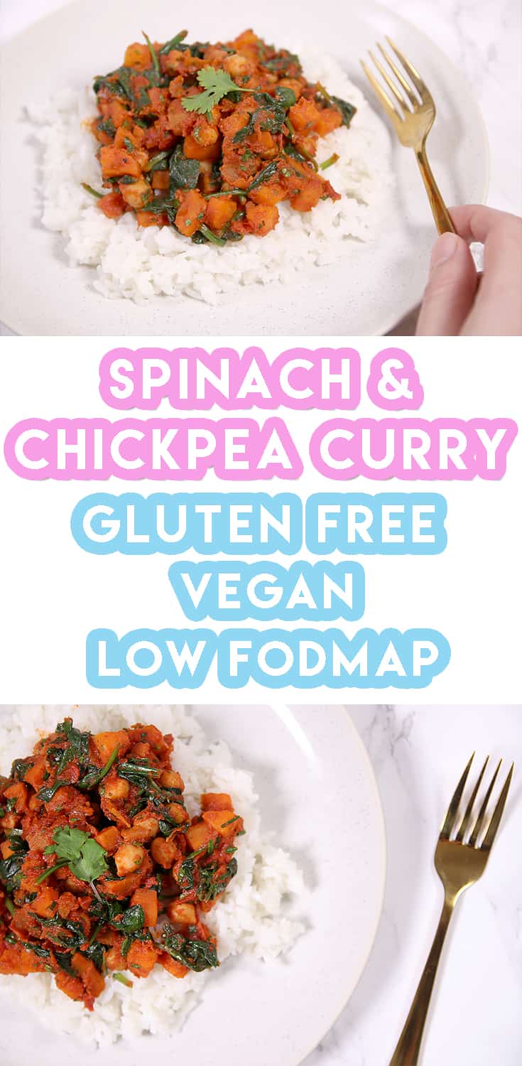 Gluten Free and Vegan Spinach and Chickpea Curry Recipe (low FODMAP)