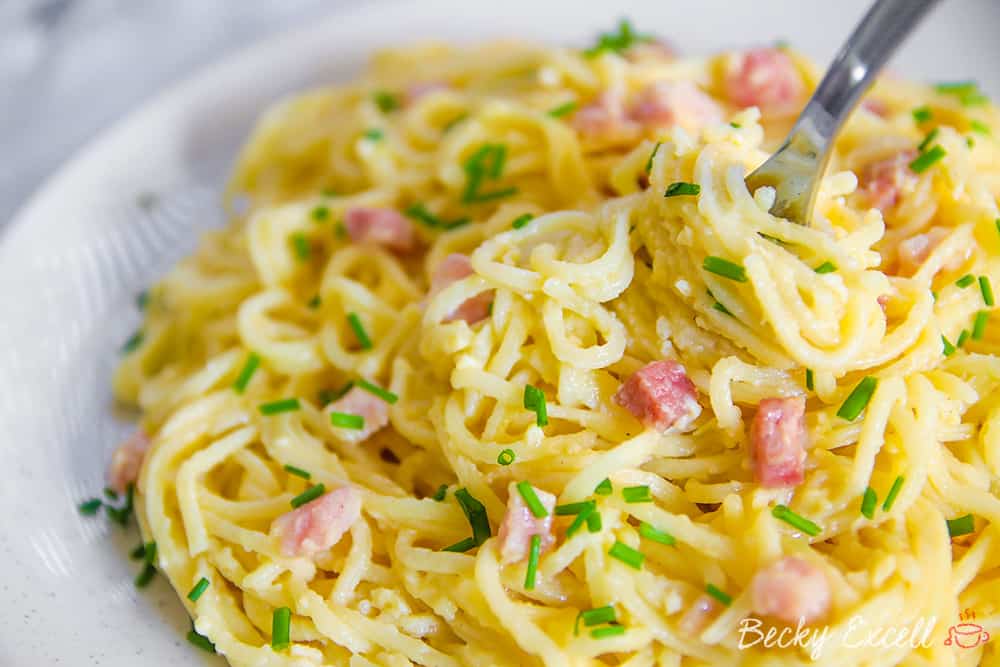 My Gluten Free Spaghetti Carbonara Recipe (low FODMAP, dairy free)