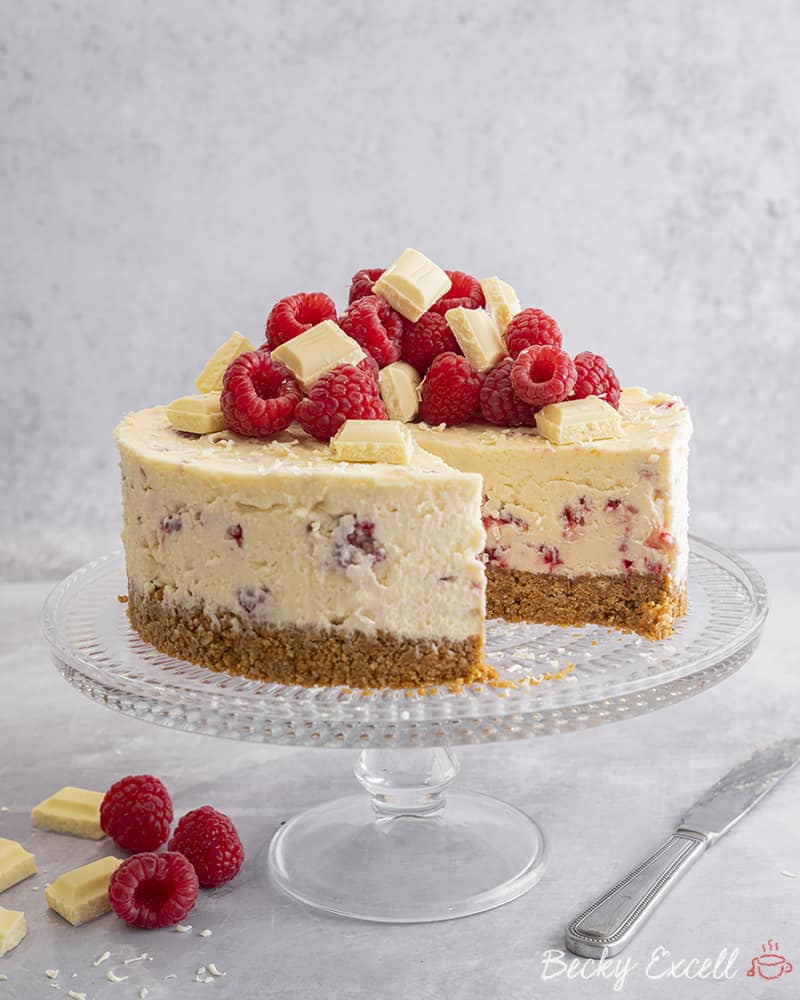 Gluten Free White Chocolate and Raspberry Cheesecake Recipe (No-Bake)