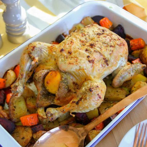 My One Pan Roasted Chicken and Veggies Recipe (gf, df + low FODMAP)