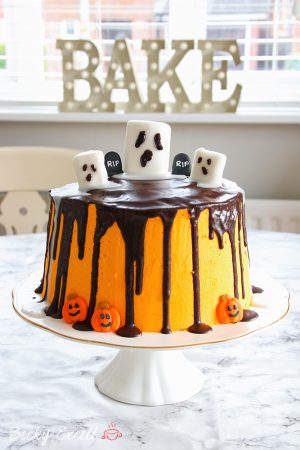 Gluten Free Halloween Drip Cake Recipe with Marshmallow Ghosts