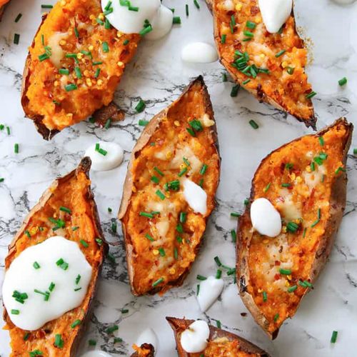 Gluten Free Loaded Sweet Potato Skins Recipe (low FODMAP + vegan)