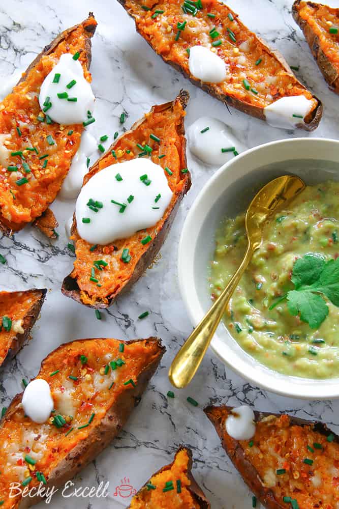 Gluten Free Loaded Sweet Potato Skins Recipe (low FODMAP + vegan)