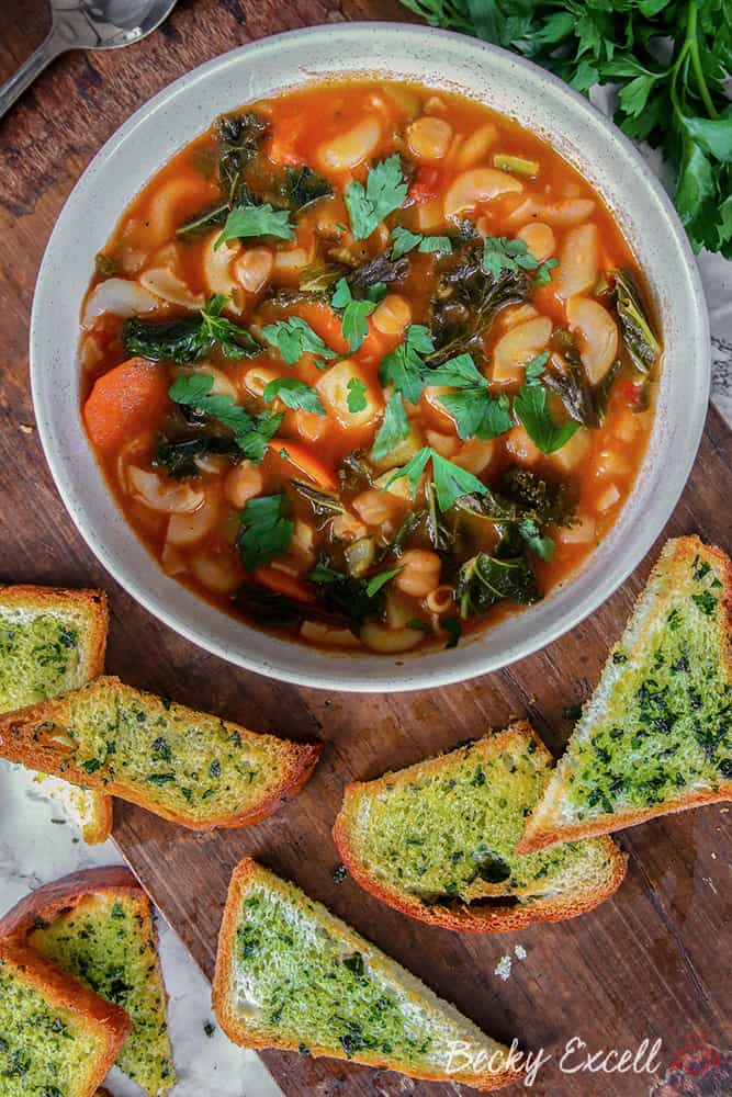 My One-Pot Gluten Free Minestrone Soup Recipe with 3-Ingredient Herby Croutons