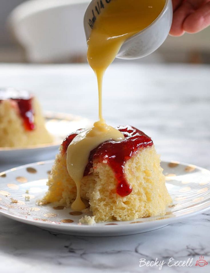 Microwaveable Gluten Free Jam Sponge Pudding Recipe (dairy free)