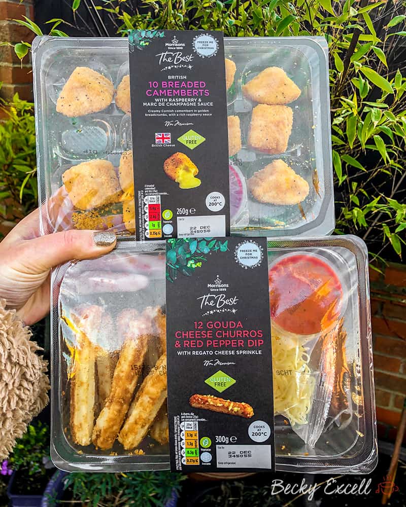 Morrisons' 10 Breaded Camemberts AND 12 Gouda Cheese Churros and Red Pepper Dip - Gluten free and veggie