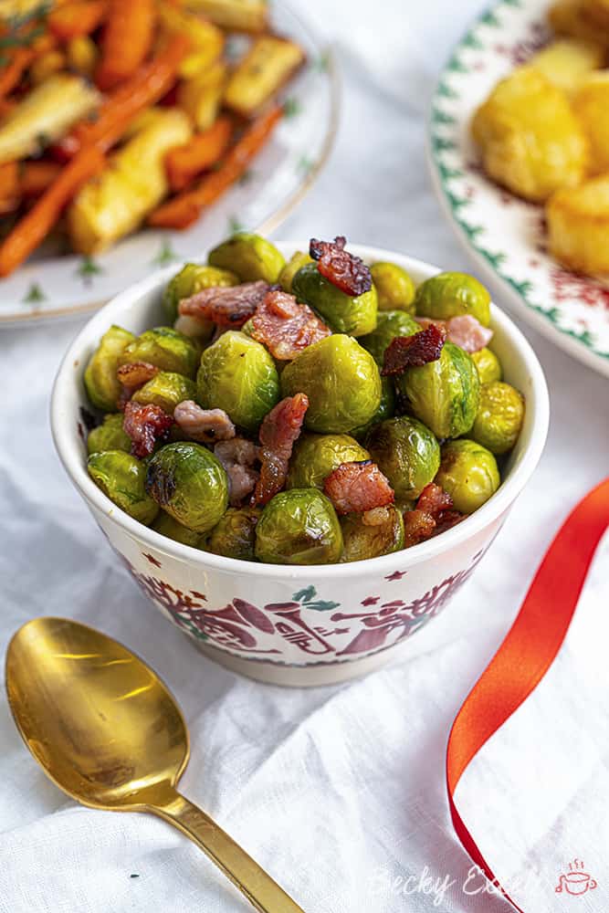 Roasted Brussels Sprouts with Bacon Recipe (dairy free, low FODMAP)