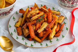 Sticky Maple and Orange Roasted Parsnips and Carrots Recipe (dairy free/vegan, low FODMAP)