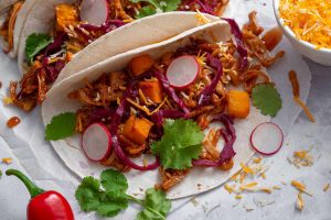 Vegan Pulled Jackfruit Tacos Recipe (gluten free, low FODMAP, dairy free)