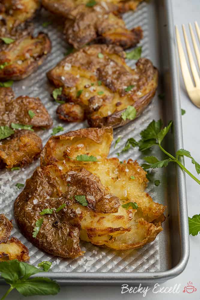 Crispy Smashed Potatoes Recipe (vegan, dairy free, low FODMAP)