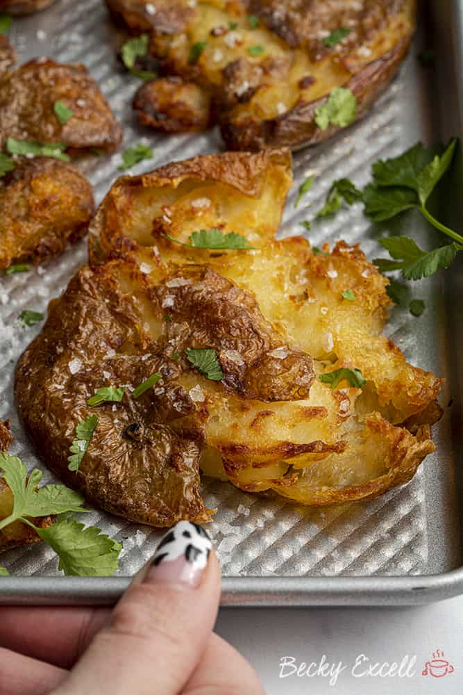 Crispy Smashed Potatoes (No-Boil Recipe) - The Simple Veganista