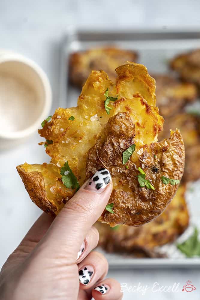Crispy Smashed Potatoes Recipe (vegan, dairy free, low FODMAP)