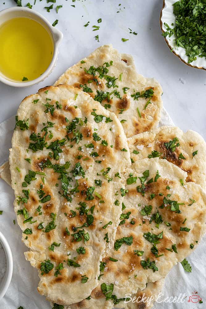 Receta de pan naan sin gluten (vegano, sin lácteos, bajo en FODMAP)