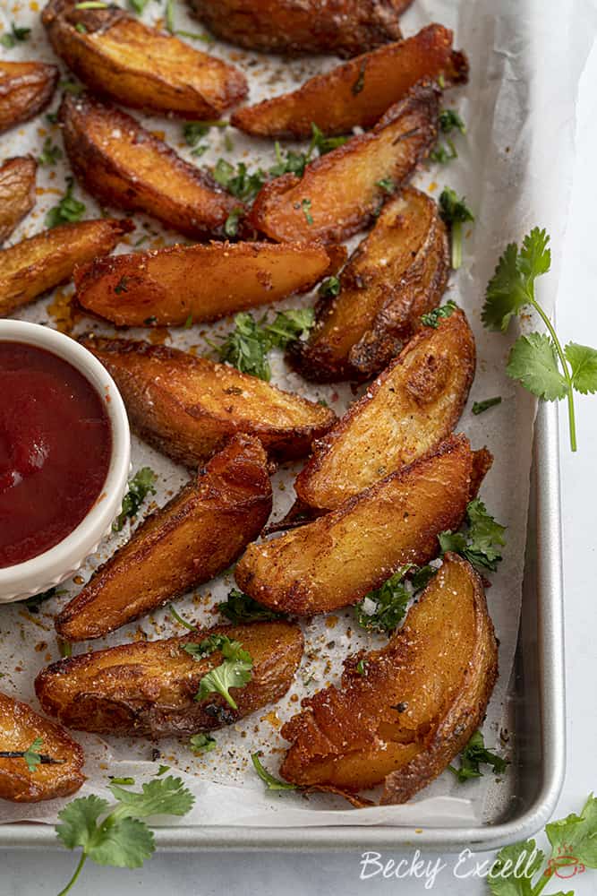 Spicy Baked Potato Wedges Recipe (vegan, low FODMAP)