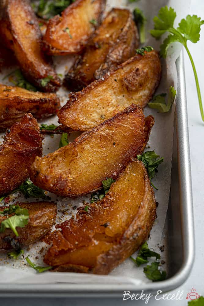 Spicy Baked Potato Wedges Recipe (vegan, low FODMAP)