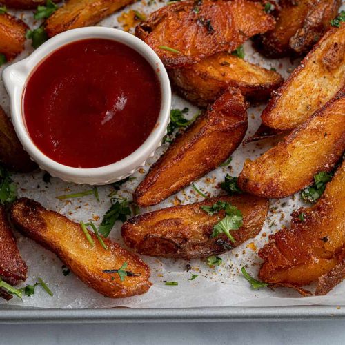 Spicy Baked Potato Wedges Recipe (vegan, low FODMAP)