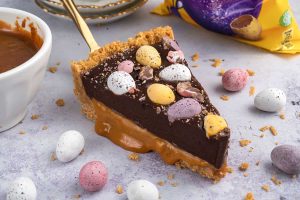 Gluten Free Mini Egg Chocolate and Caramel Tart Recipe (No-Bake)
