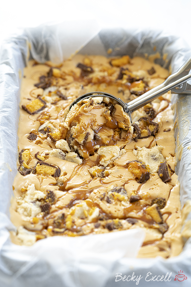 Gluten-free Crunchie Caramel Cookie Dough Ice Cream Recipe - No-Churn