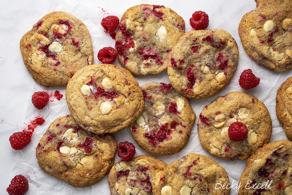 Gluten Free White Chocolate and Raspberry Cookies Recipe (low FODMAP/dairy-free/vegan option)