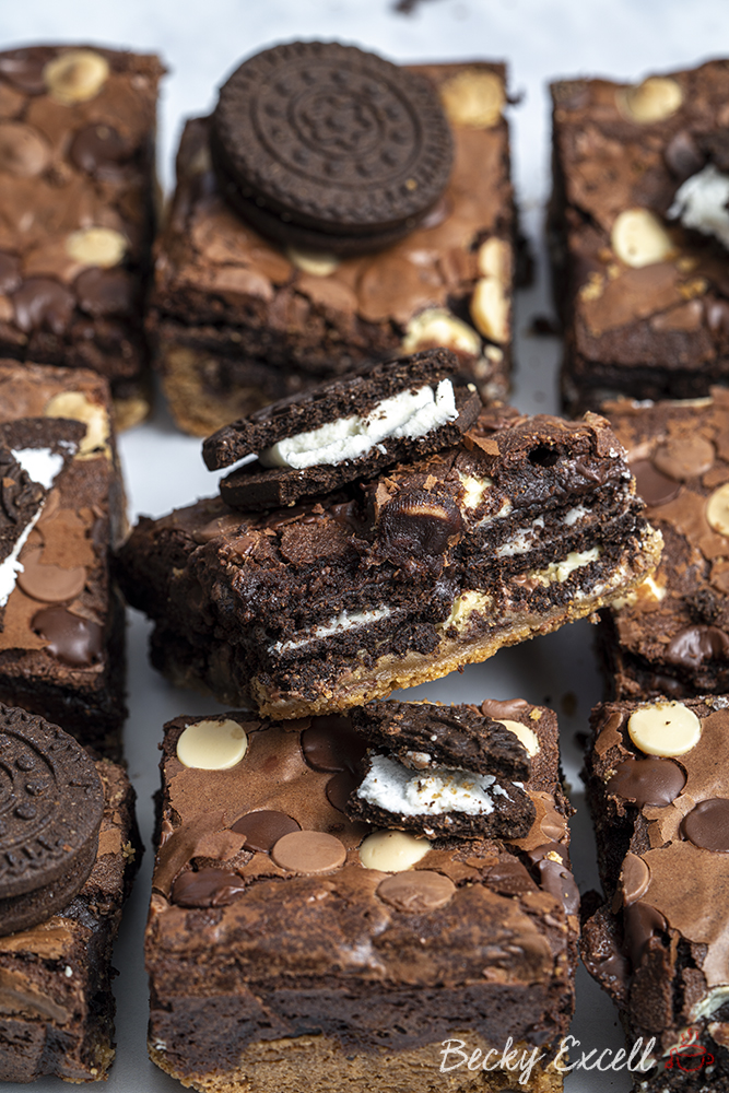 Gluten-free Oreo Cookie 'Slutty' Brownies Recipe (low FODMAP/dairy-free/vegan option)