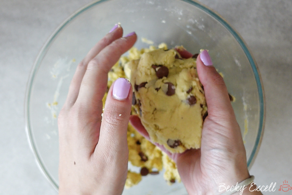 4-Ingredient Gluten Free Choc Chip Shortbread Recipe: Bring the shortbread dough together into a ball.
