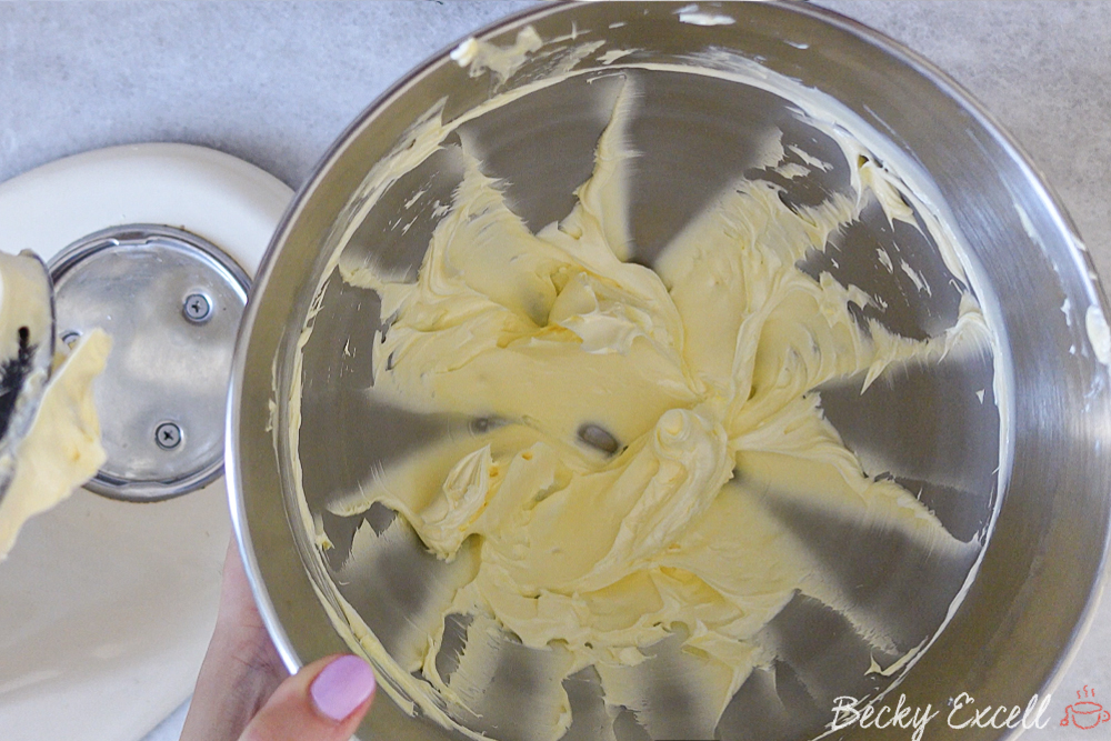 Gluten-free Victoria Sponge Cake Recipe: For the buttercream, beat the butter until lighter in colour.