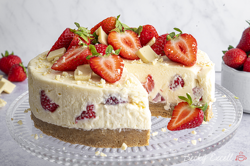 Gluten-free White Chocolate and Strawberry Cheesecake Recipe (No-Bake)