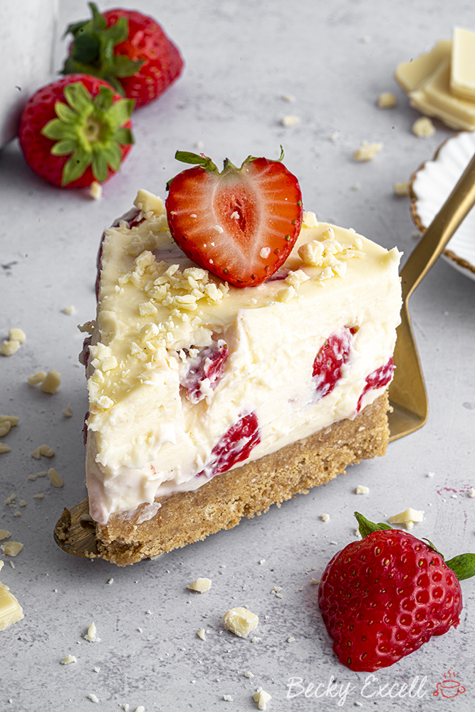 Gluten-free White Chocolate and Strawberry Cheesecake Recipe (No-Bake)