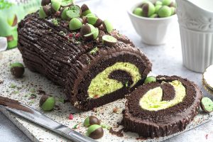 Gluten-free Mint Chocolate Yule Log Recipe (dairy-free option)