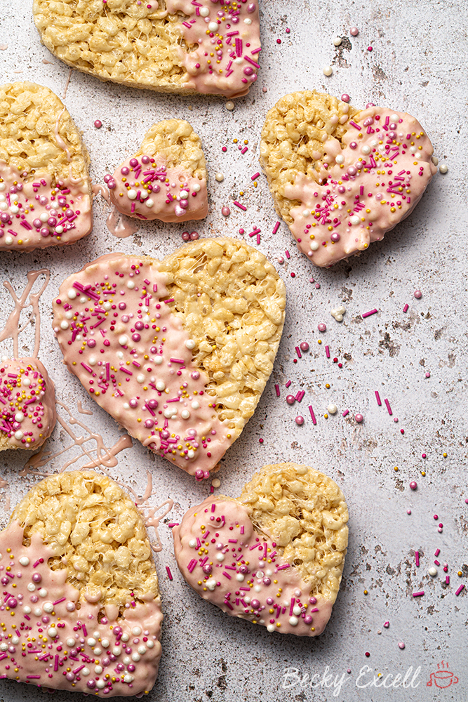 Valentine's Rice Crispy Hearts Recipe - No-bake (gluten-free + dairy-free option)