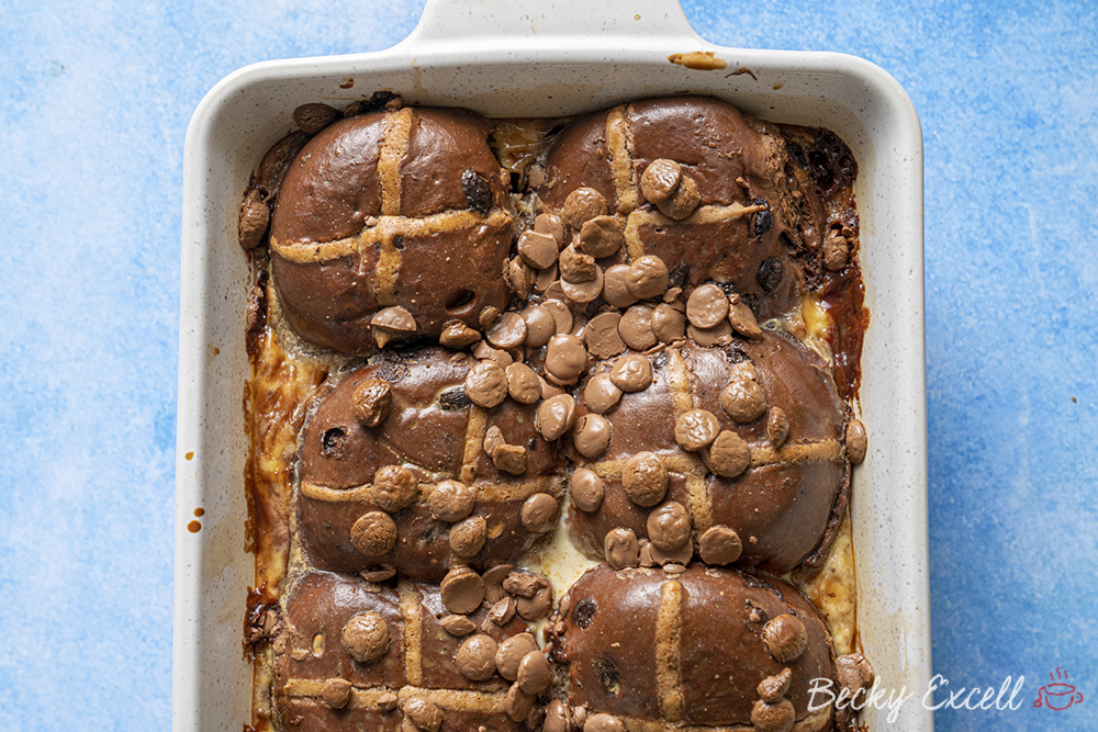 Chocolate Hot Cross Bun Bread and Butter Pudding Recipe