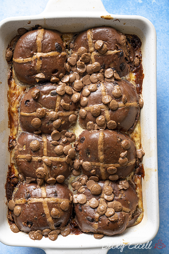 Chocolate Hot Cross Bun Bread and Butter Pudding Recipe
