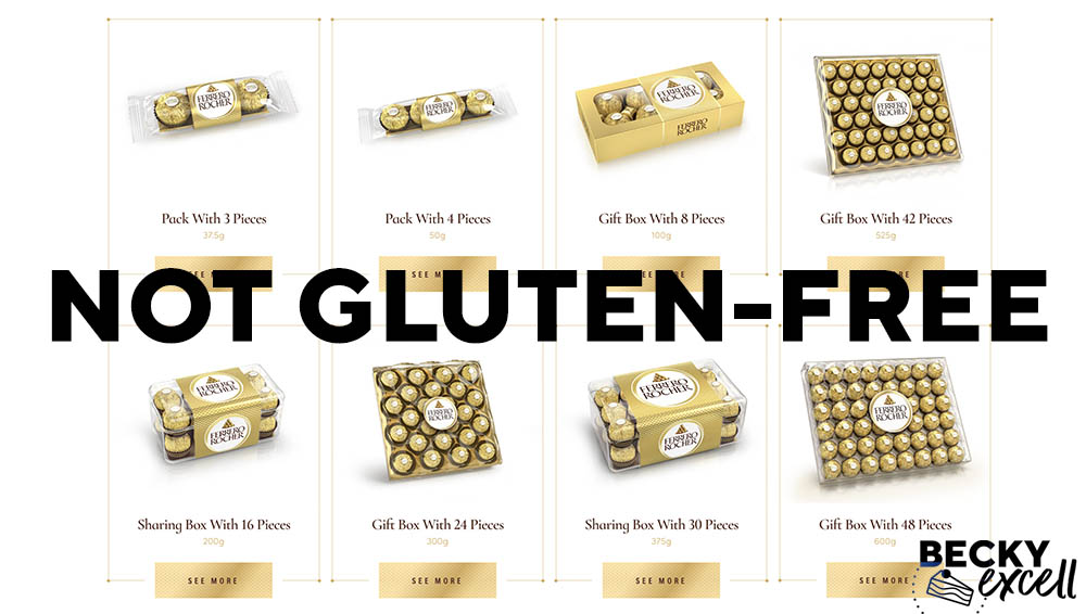 Are Ferrero Rocher gluten-free? Sadly, they are not gluten-free or safe for Coeliacs.