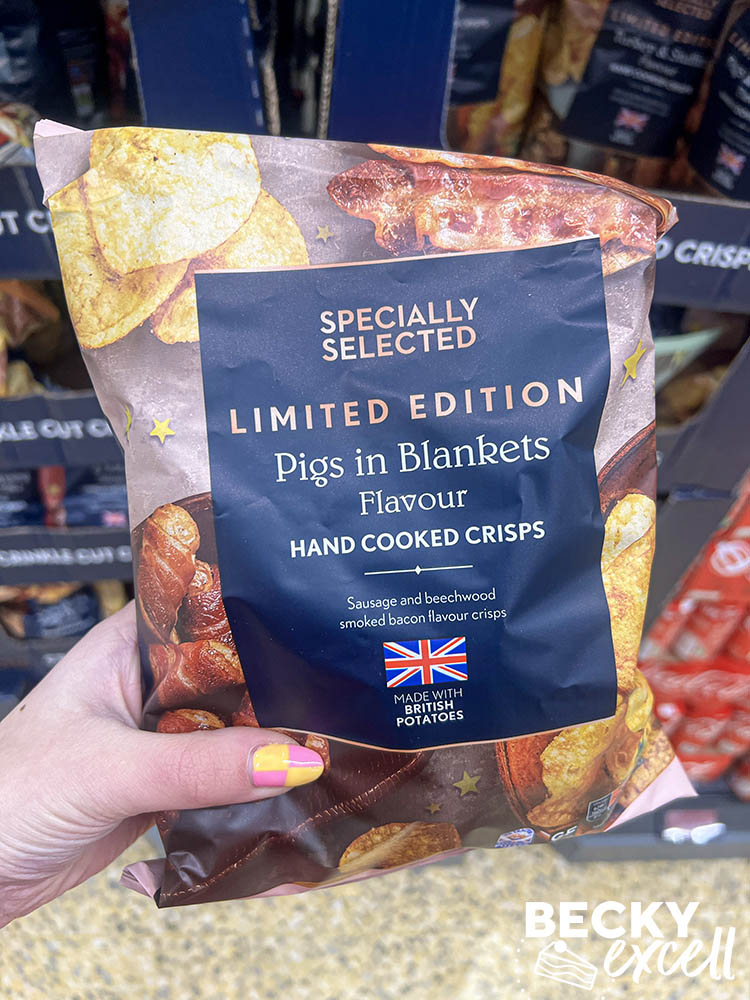 Aldi's gluten-free Christmas products 2023: limited edition pigs in blankets flavour hand cooked crisps