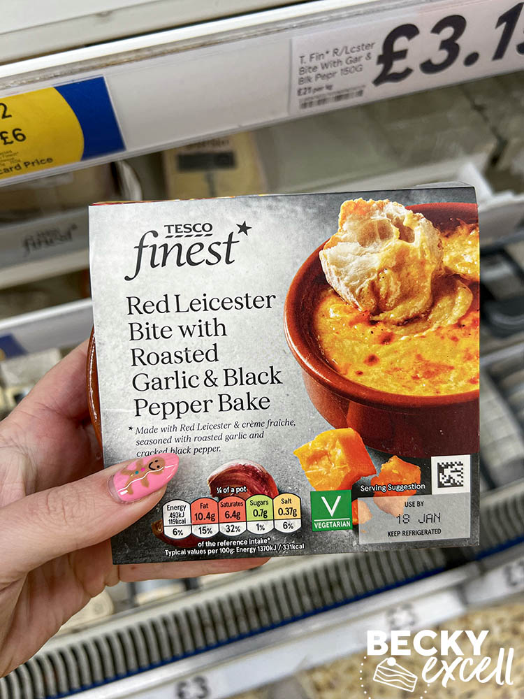 Gluten-free party food guide 2023 Tesco: red leicester bite with roasted garlic and black pepper bake