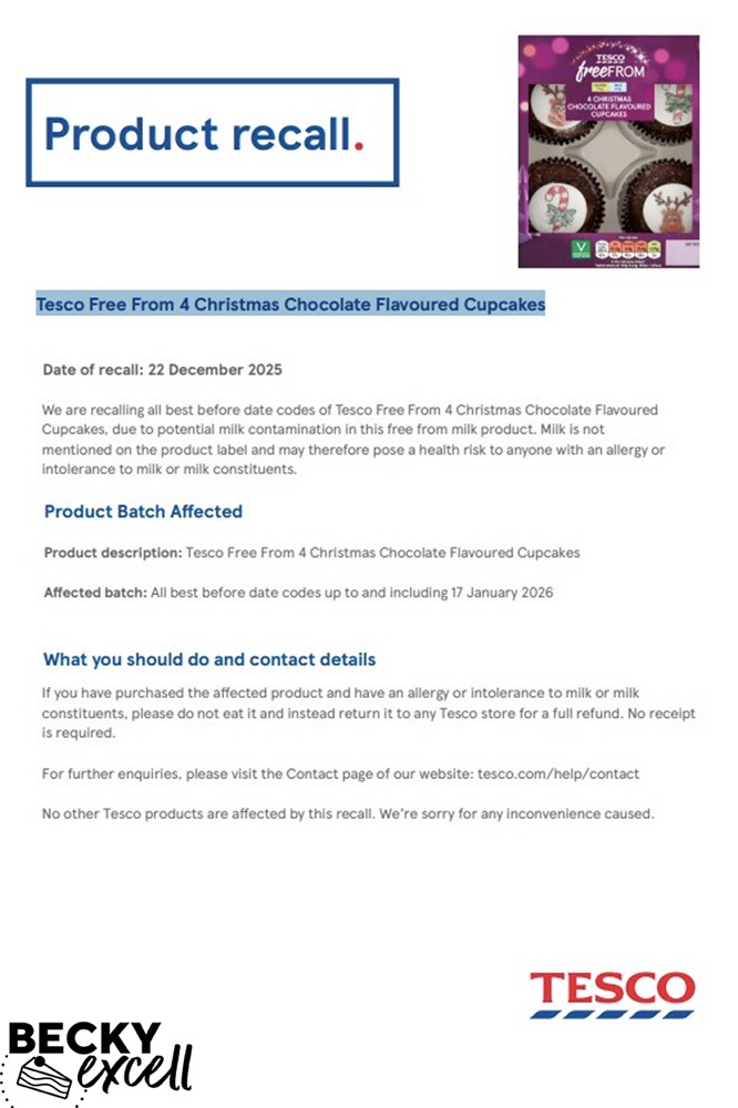 Tesco Recalls Free From Product Containing Undeclared Milk