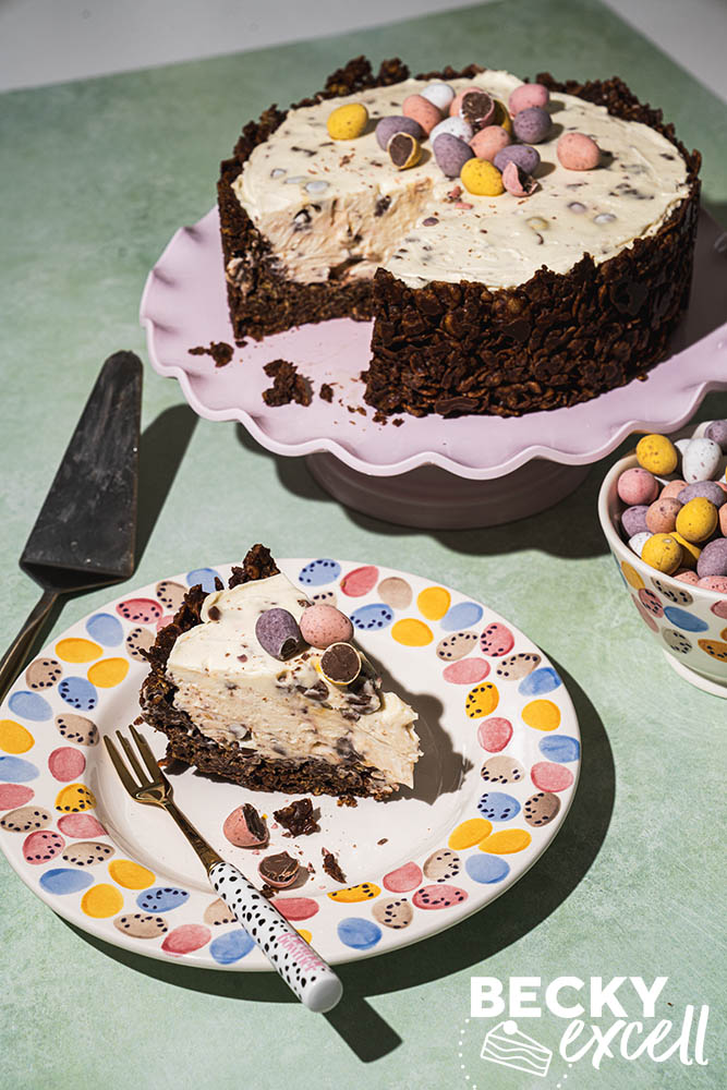 Gluten-free chocolate cornflake Mini Egg cheesecake