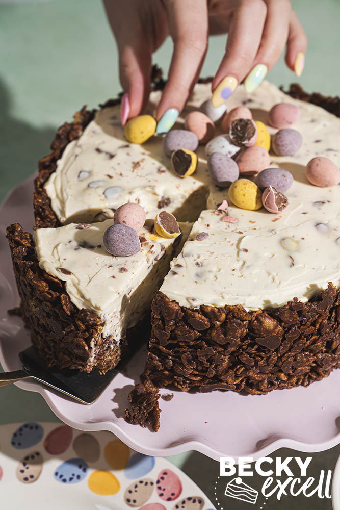 Topping it with Mini Eggs before serving (optional!)