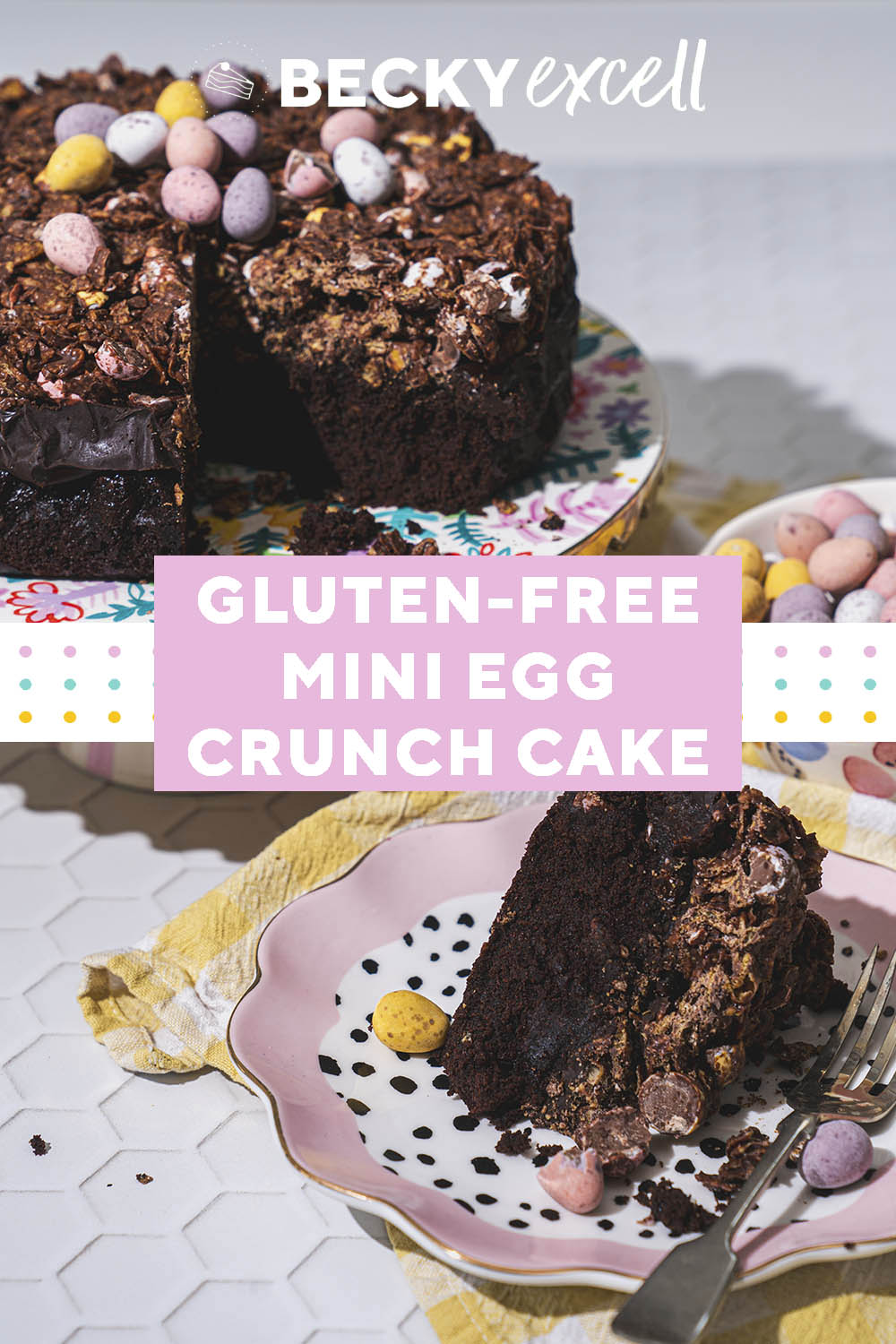 Pinterest image for my Gluten-free mini egg crunch cake
