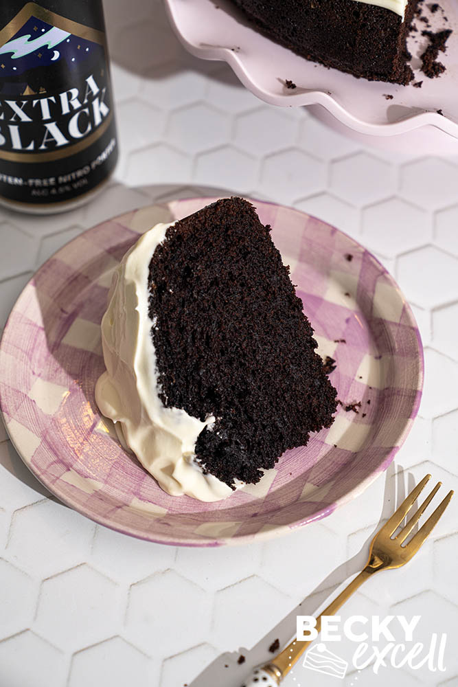 A hearty slice of my Gluten-free Chocolate Stout Cake ready to eat